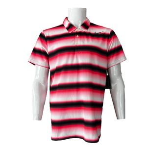 NIKE Polo Shirt Men Size Large Rally Sphere Stripe Tennis‎ Pink Navy Blue 3D